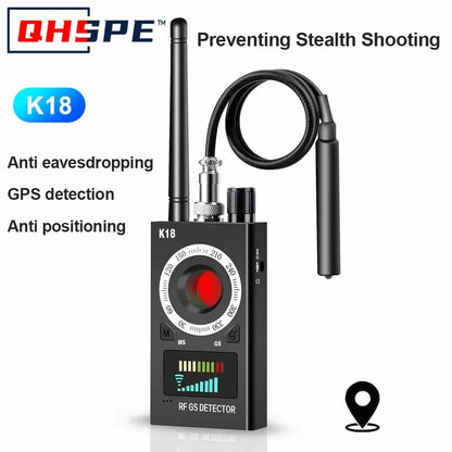 K18 Multi-Function Anti-Spy Camera Detector - Wireless Lens Device Finder, 1MHz-6.5GHz GSM Audio Bug and GPS RF Signal Tracker