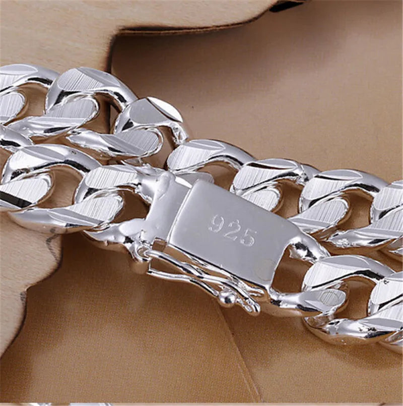 High-End S925 Sterling Silver Bracelet – 10MM Square Gem, Fashion Jewelry Gift for Men and Women