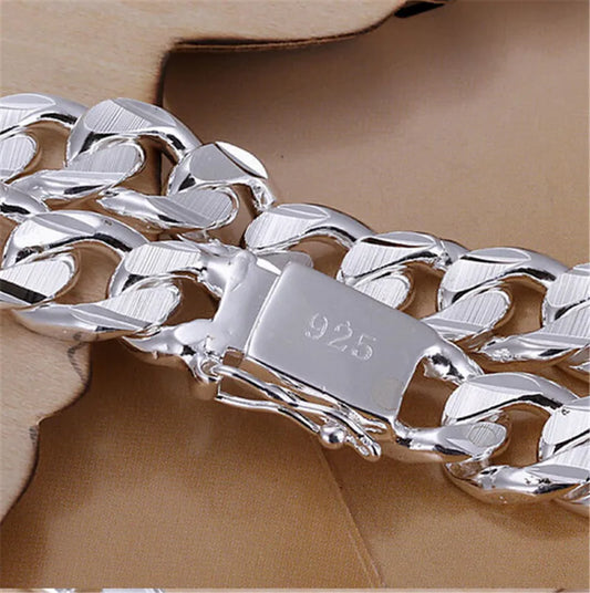 High-End S925 Sterling Silver Bracelet – 10MM Square Gem, Fashion Jewelry Gift for Men and Women