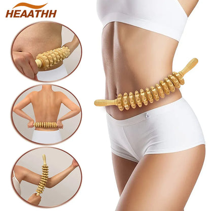 Wooden Grooved Gear Body Fascia Massager: Anti-Slip Handle for Arms, Legs, Thighs, Buttocks - Smooth Roller for Back Relaxation