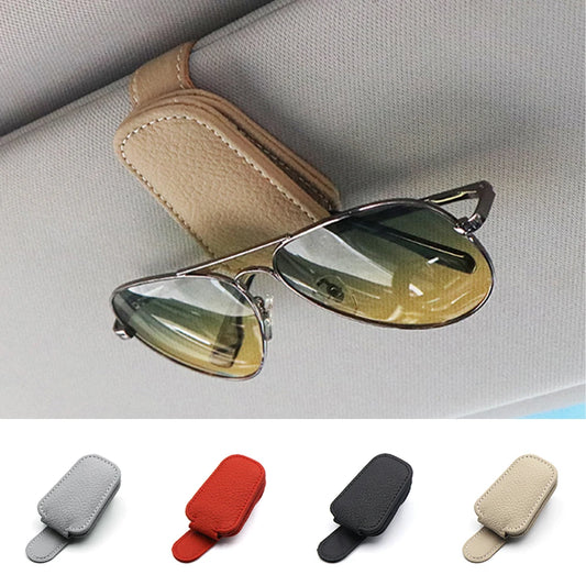 Multifunction Car Sun Visor Glasses Clip - Leather Eyeglasses Holder, Magnetic Sunglasses Hanger, Universal Interior Accessory