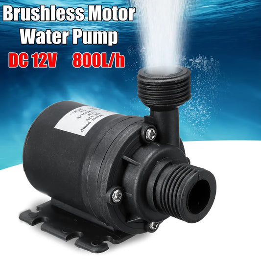 Ultra Quiet Mini DC Water Pump - 12V 19W 800L/H Brushless Motor Submersible for Aquarium, Pond Fountain