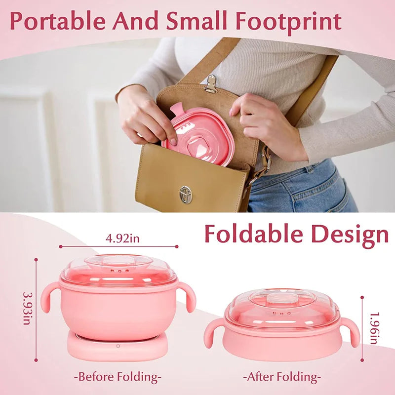 Portable Silicone Wax Warmer: 400ML Foldable Wax Heater - Hair Removal Spa Body Epilator for Travel, Paraffin Wax Pot