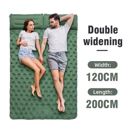 Double Camping Sleeping Pad with Self-Inflating Mat and Pillow - Outdoor Hiking Mattress for 2 Persons Travel Bed Air Mat