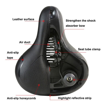 Breathable Hollow Bicycle Saddle - Shock Absorbing MTB Road Bike Seat for Men and Women, Comfortable Big Butt Bike Seat with Safety Warning