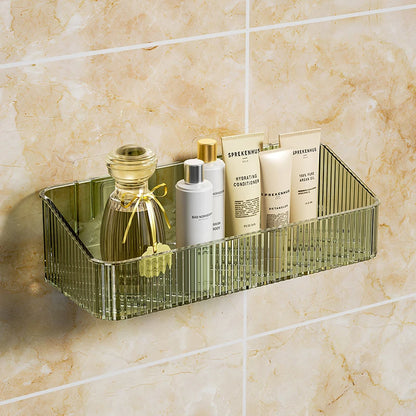 Wall Mounted Cosmetics Storage Rack - No Hole Plastic Corner Shelf Organizer for Bathroom Accessories