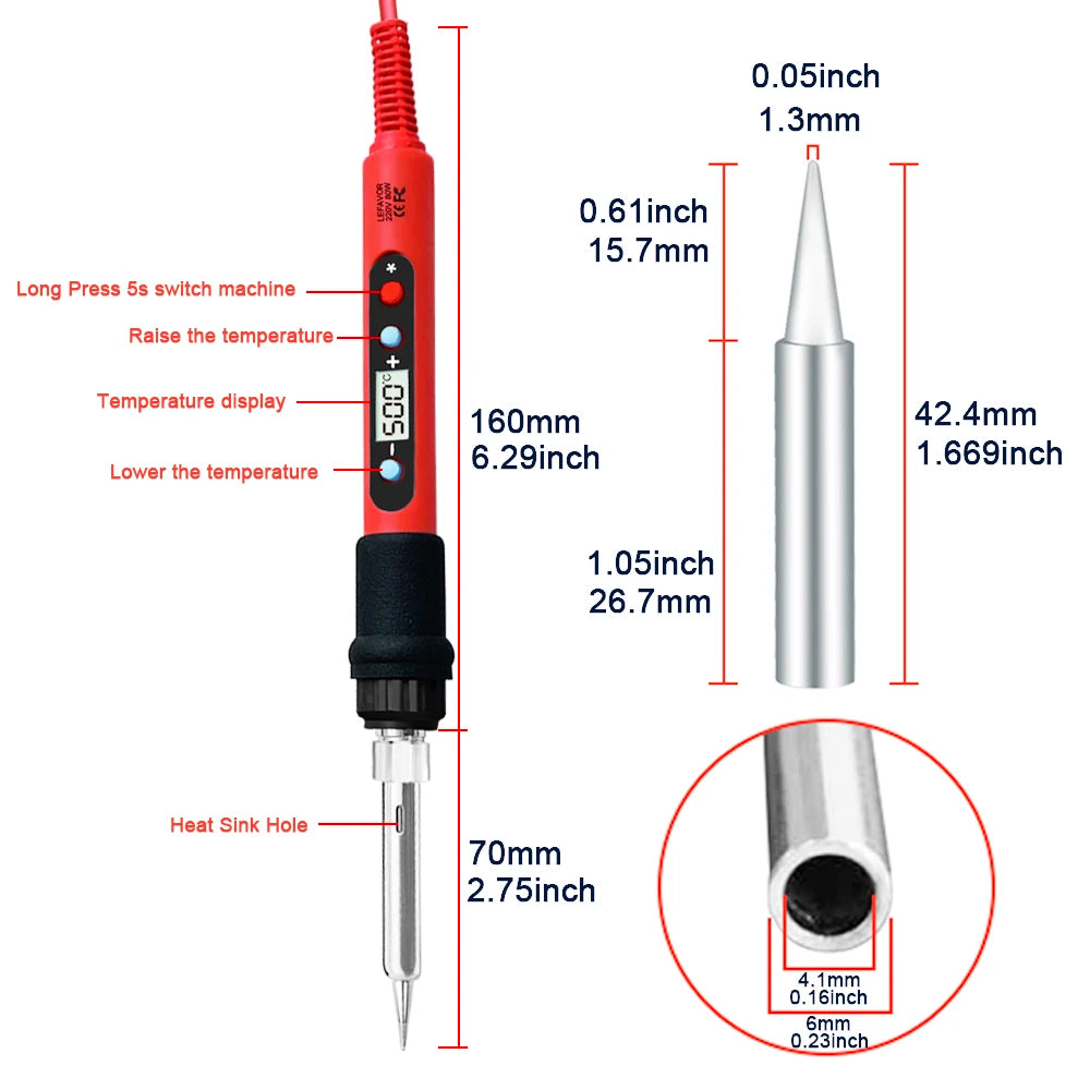 80W Soldering Iron Kit - Adjustable Temperature LCD Solder Welding Tools with Ceramic Heater, Tips, Tweezers, and Soldering Wire