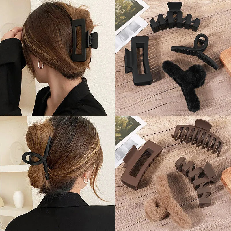 Women's Fashion Claw Clip Set: 2/3/4Pcs Coffee Black Acrylic Large Hair Claws - Korean Style Hair Accessories