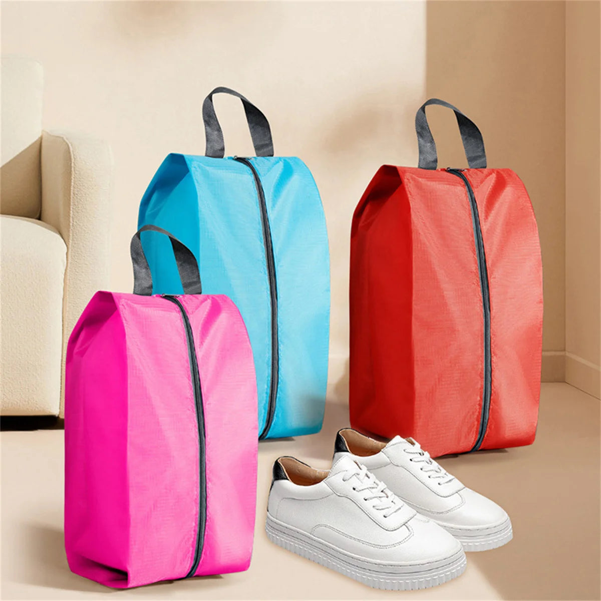 Dustproof Shoes Storage Bags - Travel Portable Nylon Organizer with Sturdy Zipper and Waterproof Pocket