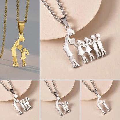 Family Stainless Steel Necklace Set: Mothers and Children Silver Color Pendant Jewelry - Perfect Mother's Day Gift