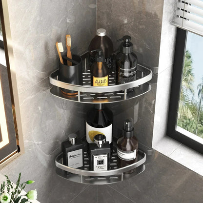 Aluminum Alloy Bathroom Shelf - No-Drill Kitchen and Shower Storage Organizer for Shampoo and Accessories