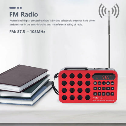 Rechargeable Mini Solar FM Radio and Bluetooth Speaker - Portable Wireless Music Player with USB, TF Card Support and FM Receiver