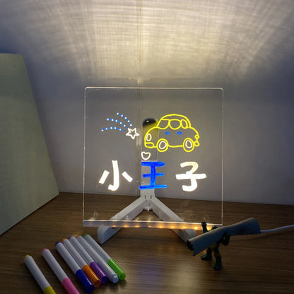 Personalized LED Lamp with Acrylic Message Board - Erasable USB Drawing Board, Bedroom Night Light, Birthday Gift for Kids