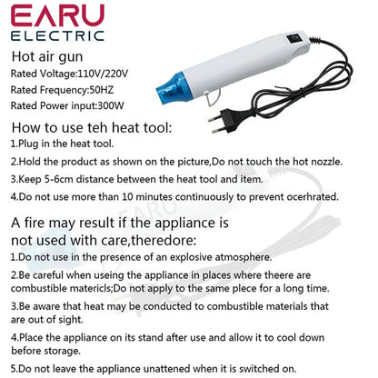 DIY Heat Gun Electric Power Tool - EU/US 110V/220V Hot Air Temperature Gun (300W) with Supporting Seat - Shrink Plastic Tool