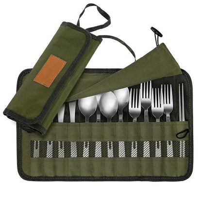 Portable Outdoor Camping Cutlery Storage Bag: Roll-Up Pouch Water-Resistant Case for Forks, Spoons, Chopsticks