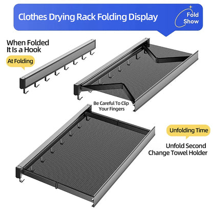 Foldable Clothes and Hat Rack with Hooks - Space-saving Solution for Bathroom and Balcony Organization