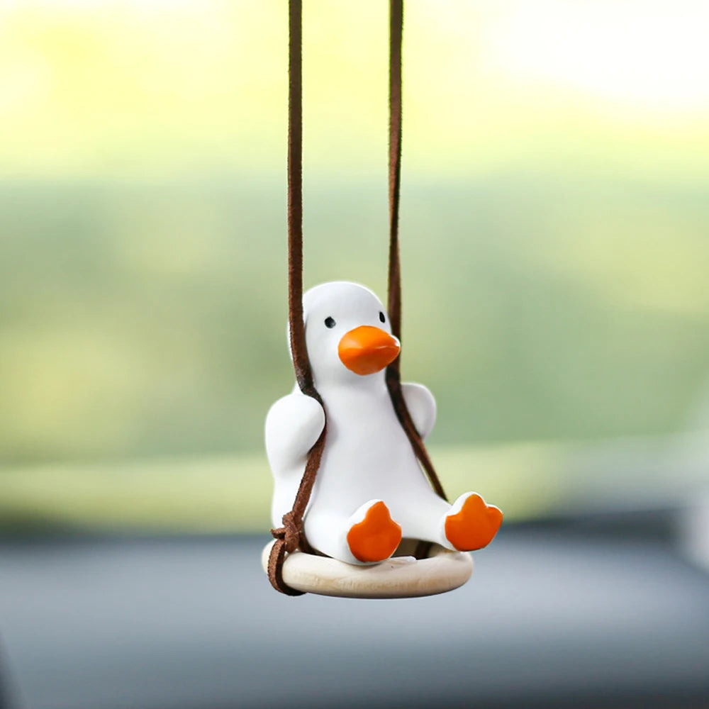 Car Fragrance Gypsum Cute Anime Swing Duck Pendant - Auto Rearview Mirror Ornaments, Birthday Gift Car Accessories