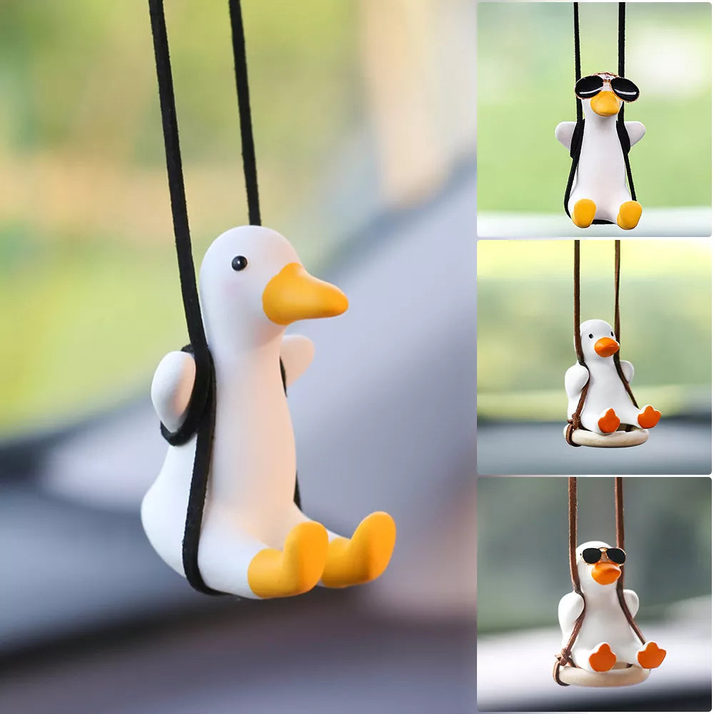 Car Fragrance Gypsum Cute Anime Swing Duck Pendant - Auto Rearview Mirror Ornaments, Birthday Gift Car Accessories