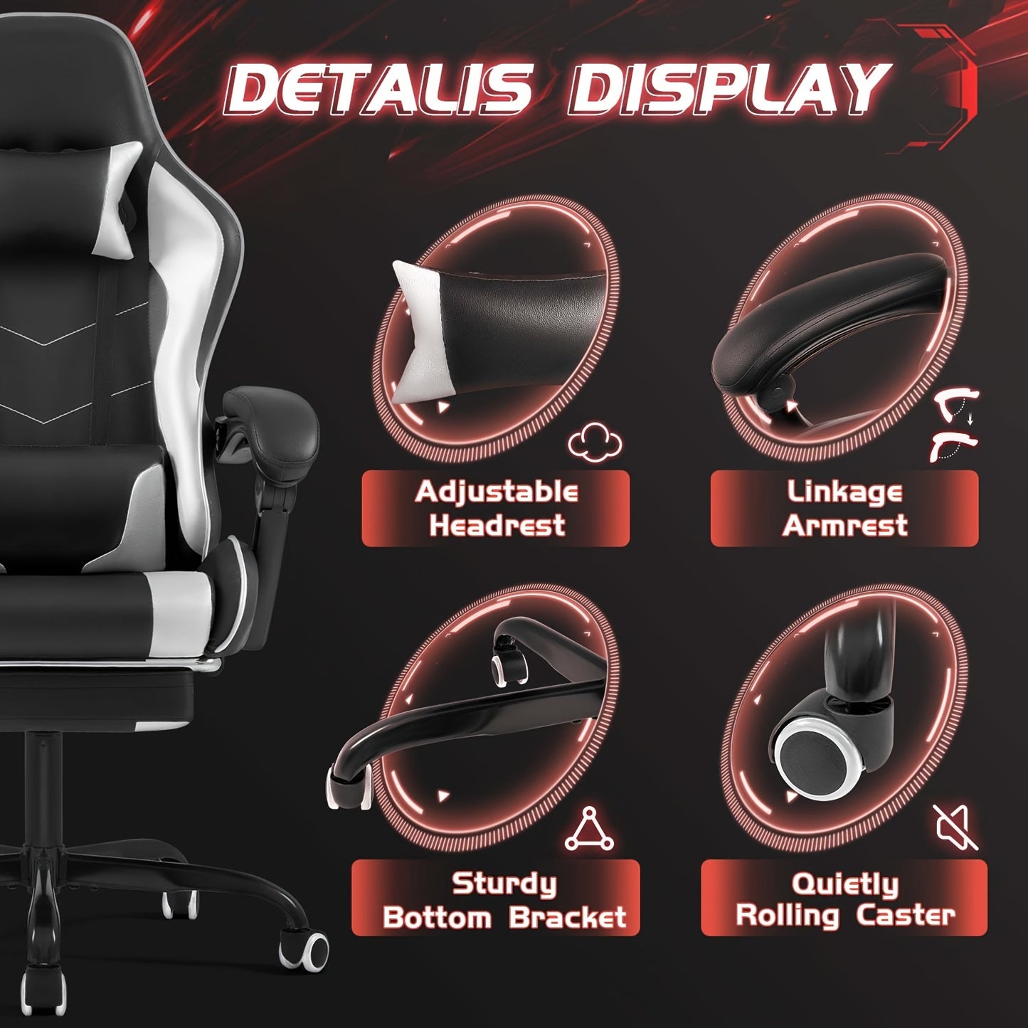 Homall PU Leather Gaming Chair - Massage and Foot Support Features