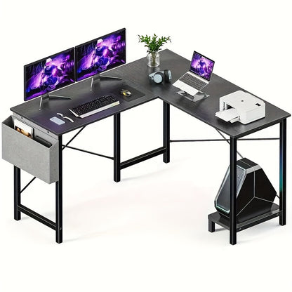 Reversible L-Shaped Computer Desk – Corner Gaming Table with Storage Bag for PC and Laptop Workstation