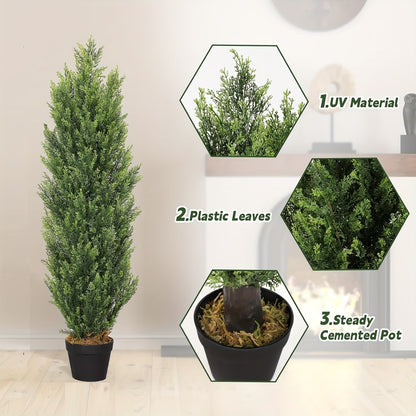 Set of 2 Artificial Cedar Topiary Trees – 3/4/5/6FT for Outdoor Front Porch, 5 Feet Faux Potted Evergreen Pine Cypress Trees for Home Decor