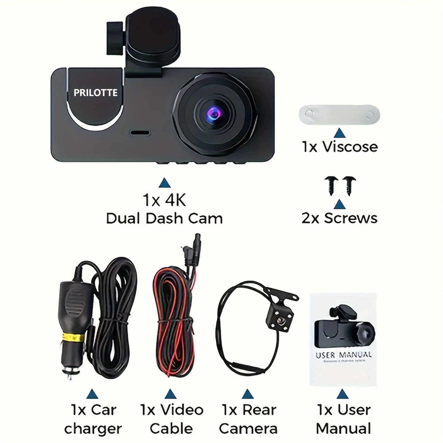 4K Full UHD Dash Camera for Cars: Front & Rear, Includes Free 32GB SD Card, Night Vision, 24-Hour Parking Mode, WDR, G-Sensor, Motion Detection