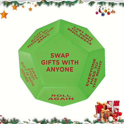 Christmas Party Favor Dice - 3x3 Inch Santa Gift Exchange Game with 12 Unique Sides for Holiday Fun and Family Entertainment