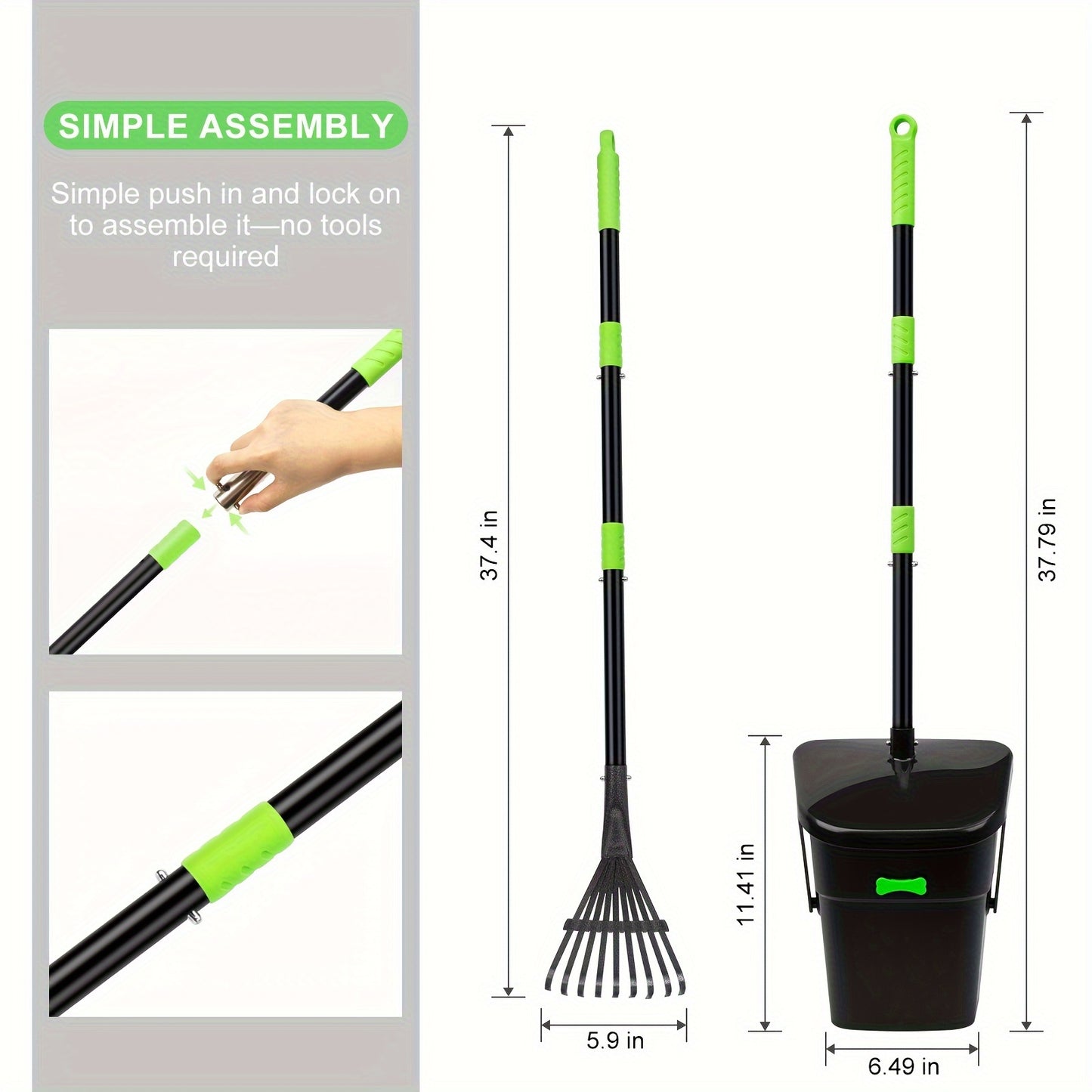 Heavy-Duty Pooper Scooper with Swivel Bin and  Rake - Long Handle for Medium/Small Dogs, Green