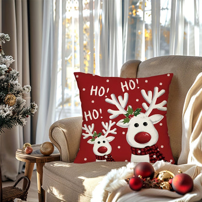 4pcs Merry Christmas Throw Pillow Covers - Reindeer, Snowman, Buffalo Plaid Print, 18x18in, Winter Holiday Farmhouse Decor for Porch, Patio, Couch, Sofa