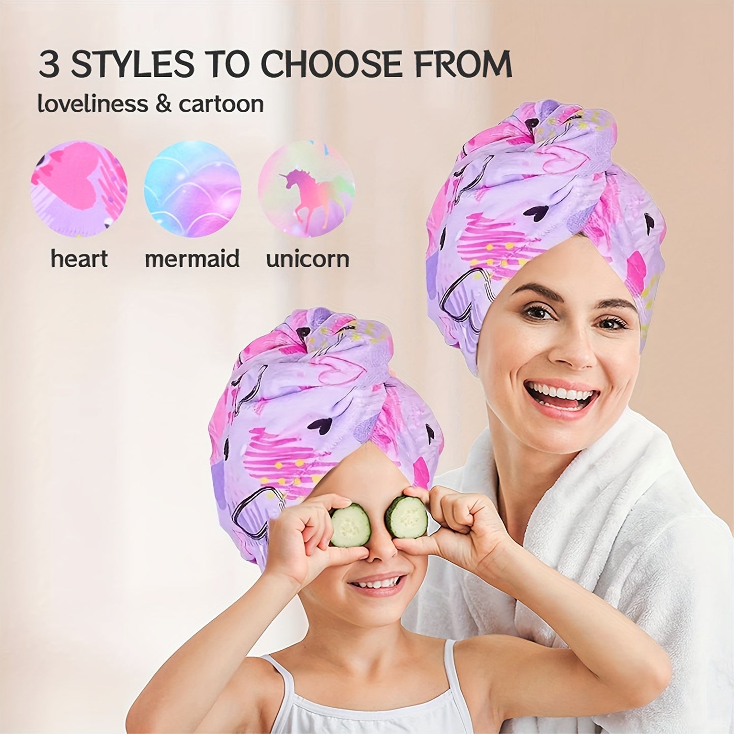 Cute Geometric Hair Wrap Towel for Girls - Quick-Drying Microfiber Turban, Super Soft and Absorbent, Suitable for Long and Short Hair