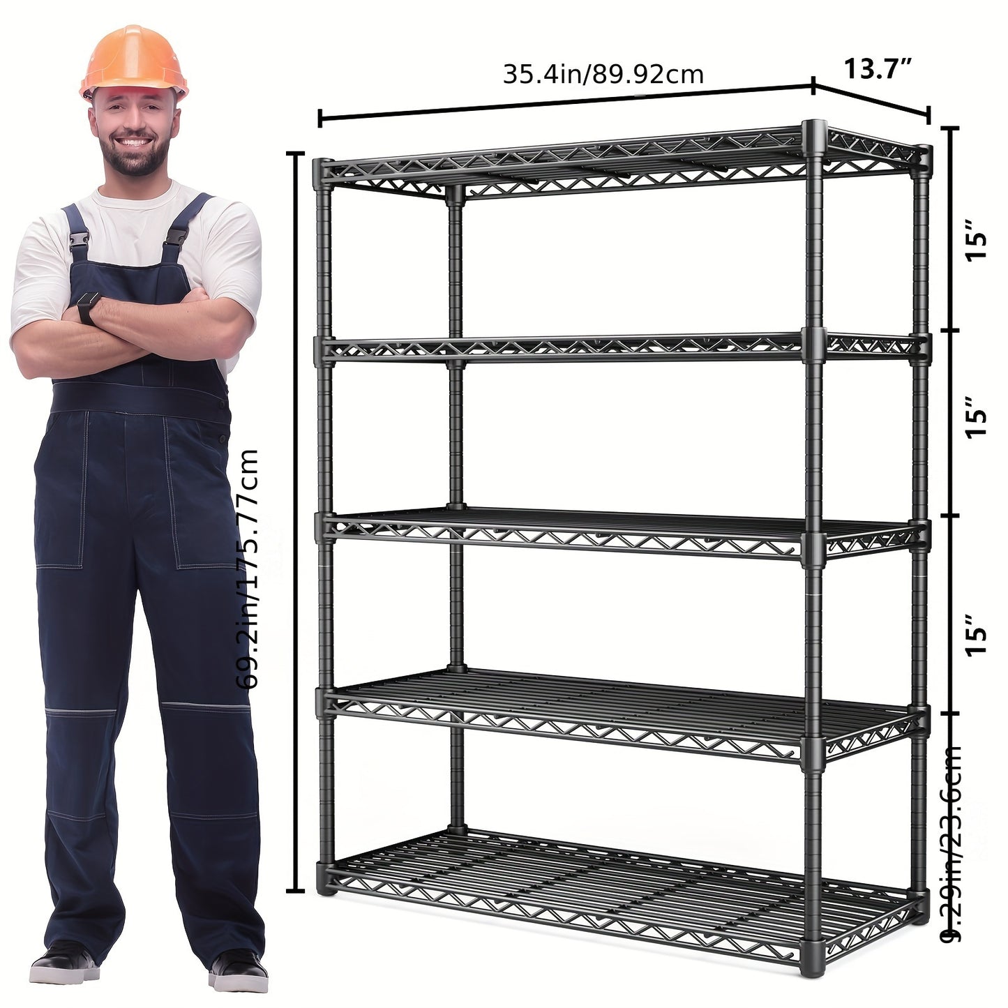 SMUG 5-Tier Adjustable Wire Shelving – Metal Storage Rack with 350LBS Load Capacity, Ideal for Kitchen, Office, and Home Storage