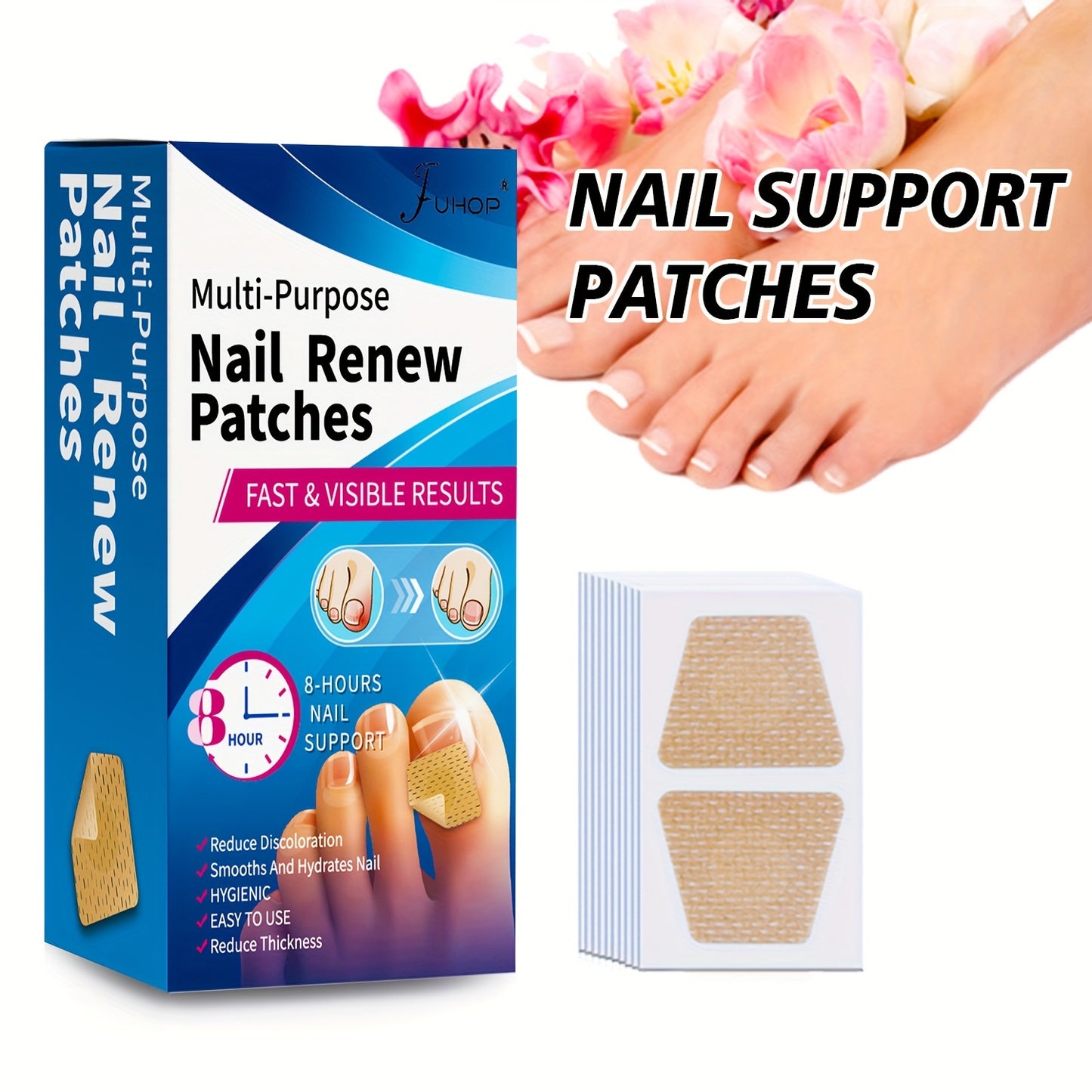 64 Piece Fungal Nail Patches – Extra Strength Toenail Fungus Treatment, Nail Repair and Renewal Patches for Damaged or Discolored Nails, Fast and Effective Care