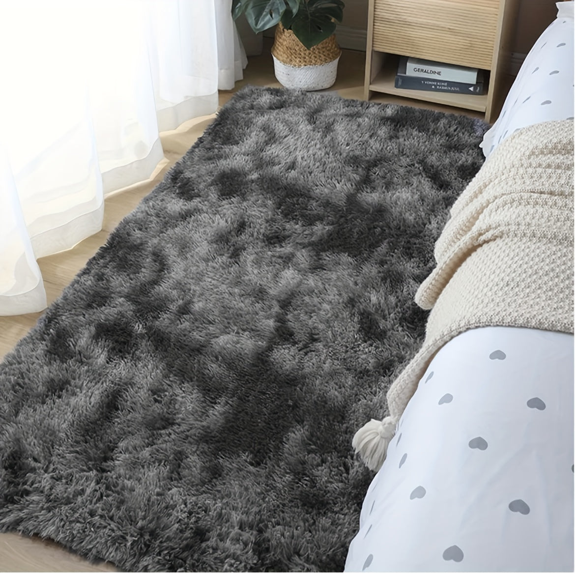 1pc Soft Plush Area Rug - Non-Slip Fuzzy Shaggy Bedside Carpet, Tie-Dyed Living Room Rug, Pet Friendly, Bedroom and Home Decor