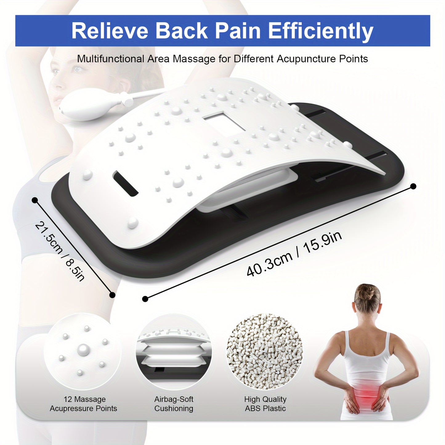 AISZG Back Stretcher and Massager for Pain Relief - Lumbar Traction Device for Sciatica and Fibromyalgia Support - No Battery, Flexibility Enhancer