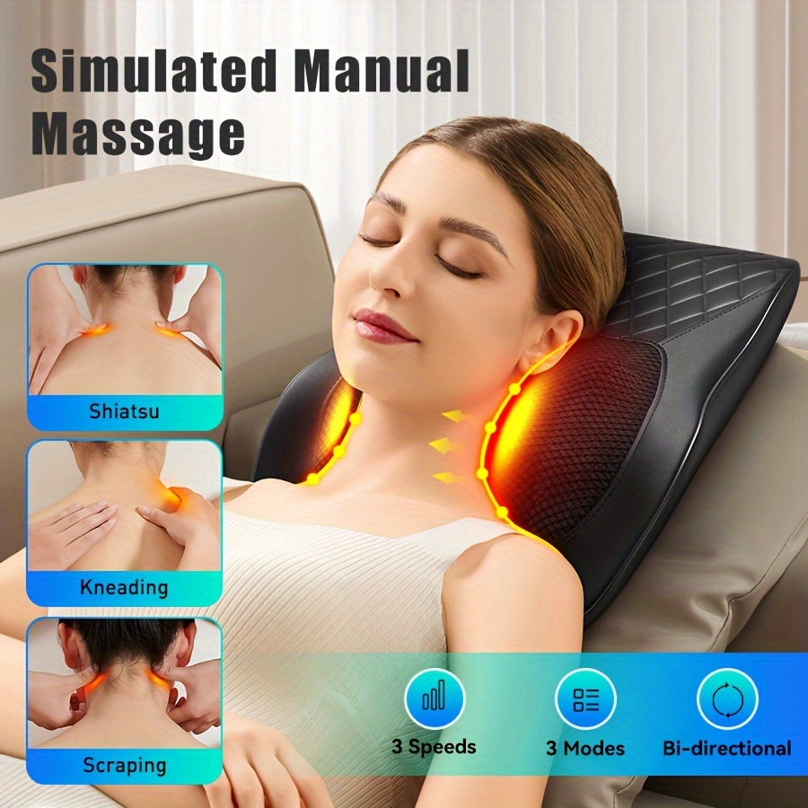 3D Kneading Back and Neck Massager with Heat - Versatile Massage Pillow for Shoulders, Legs, and Back - Perfect Holiday Gift for Family, Father's Day, and Mother's Day