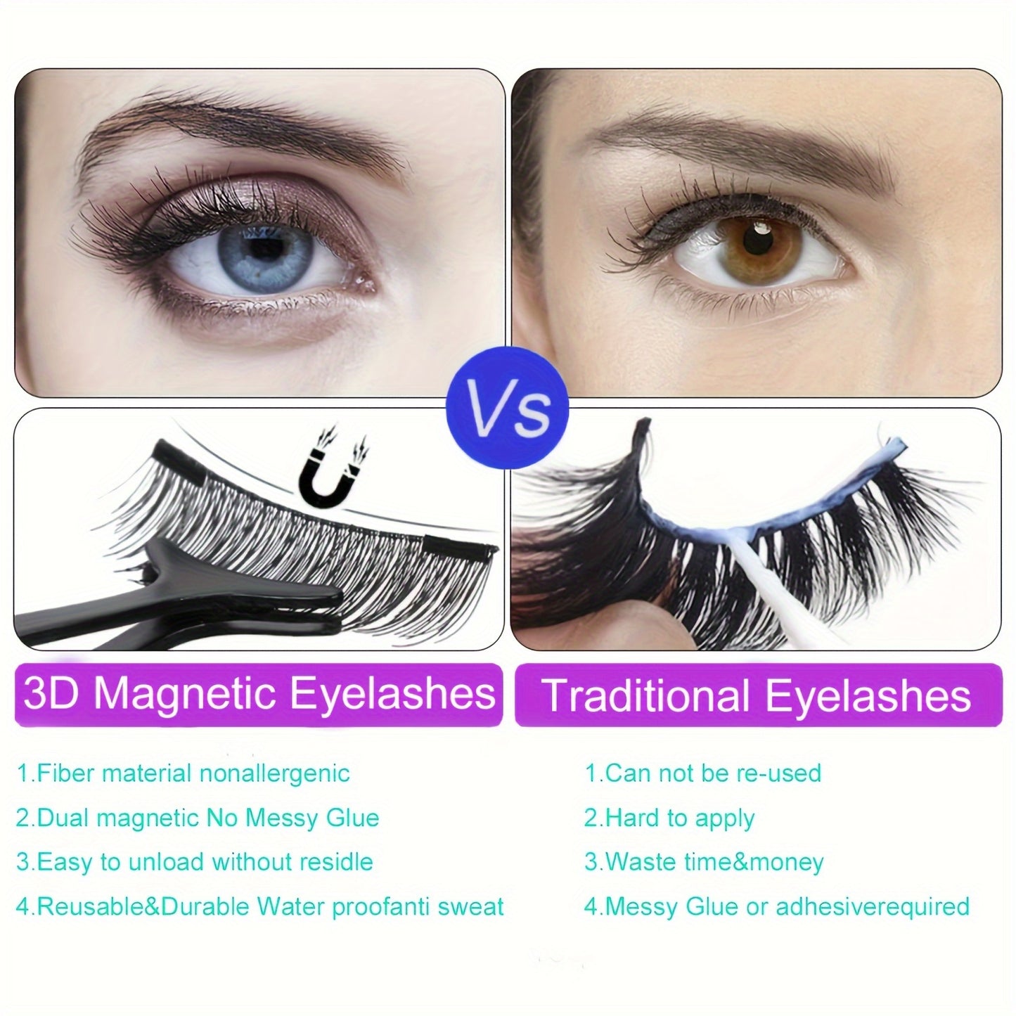 3D Magnetic Eyelashes – Non-Allergenic, Reusable, Waterproof, Easy Application for a Festive Look