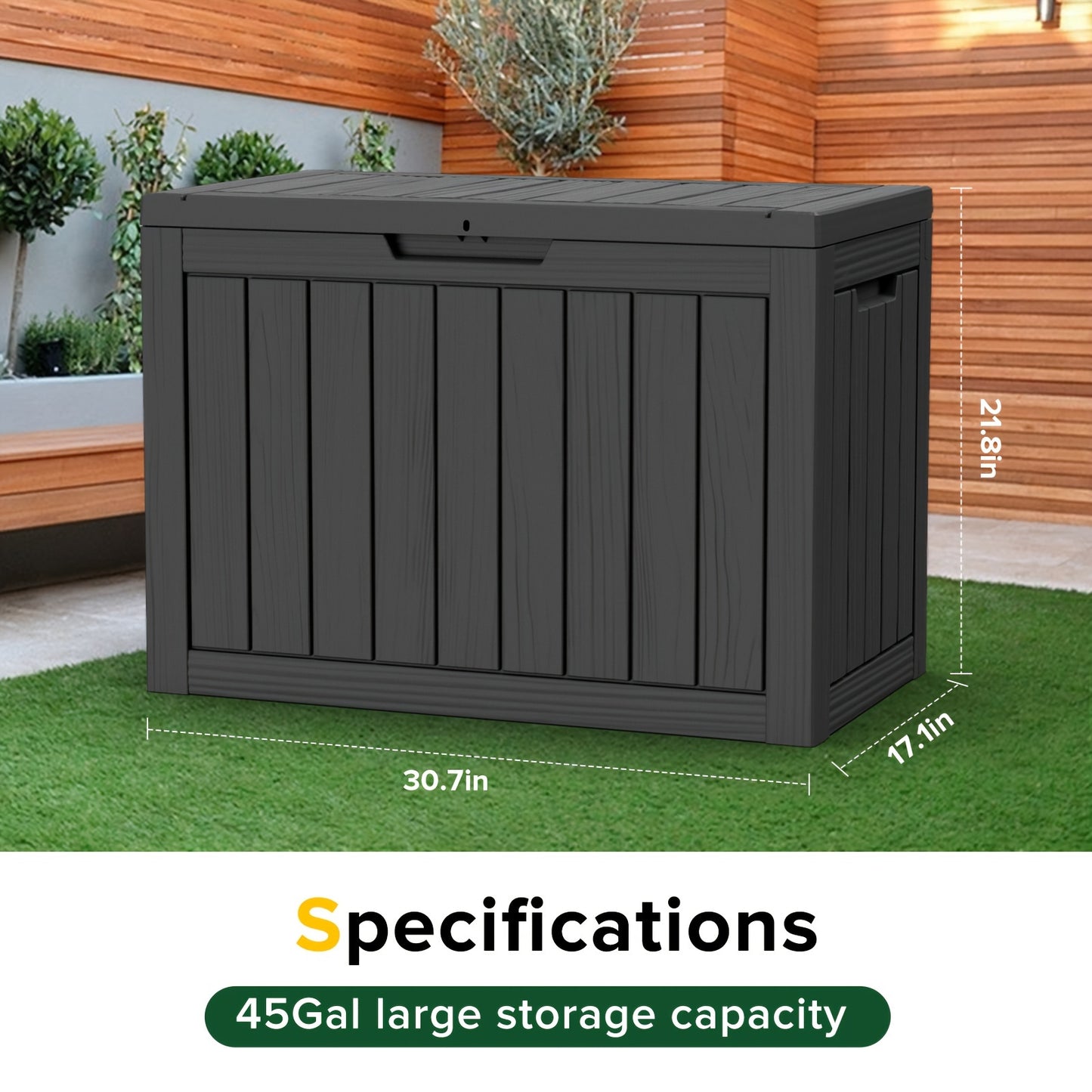 45 Gallon Deck Box - Resin Outdoor Storage, Waterproof & UV Resistant, Lockable for Patio Furniture, Pool Supplies, Cushions, Garden Tools, Sports Equipment