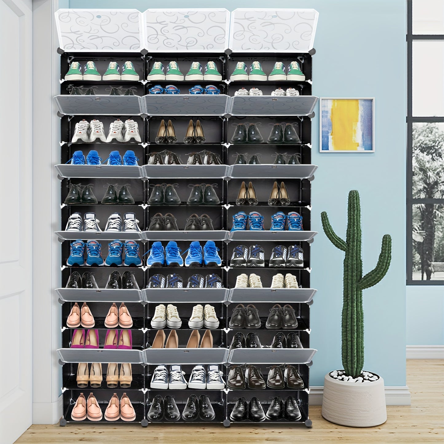 12-Tier Portable Shoe Rack Organizer – 72 Pair Capacity, Expandable 36 Grid Tower Shelf for Heels