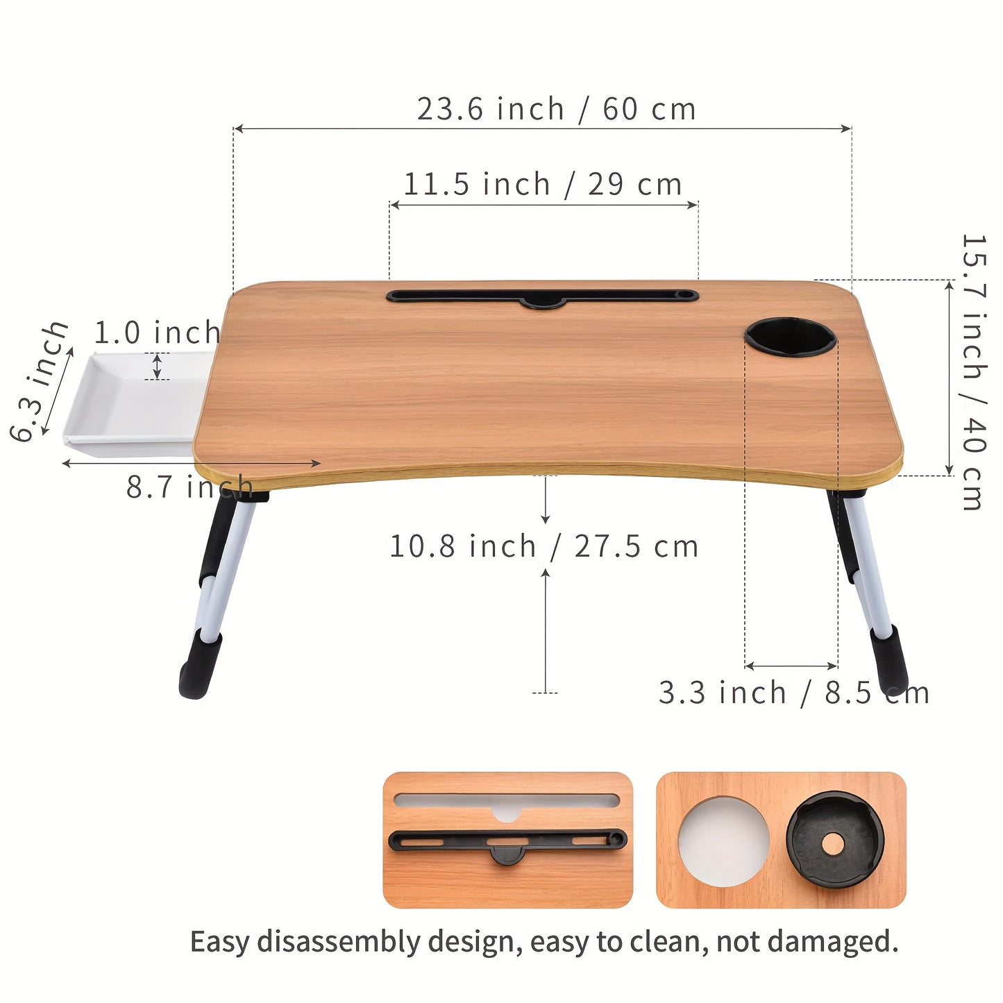 Foldable Laptop Bed Desk Tray with Cup Holder/Drawer – Portable Stand for Bed, Sofa, Couch, Study, Reading, and Writing – Large Lap Desk for Eating and Laptops