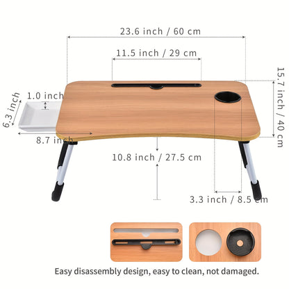 Foldable Laptop Bed Desk Tray with Cup Holder/Drawer – Portable Stand for Bed, Sofa, Couch, Study, Reading, and Writing – Large Lap Desk for Eating and Laptops