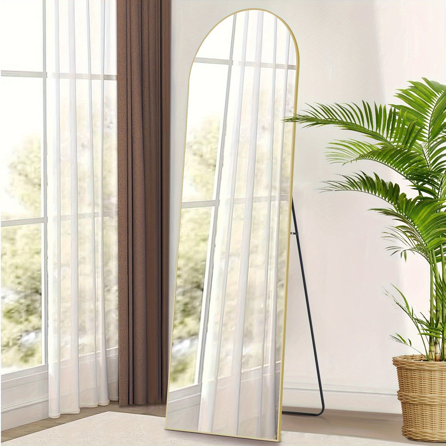 Arched Full-Length Mirror: Full Body Mirror with Stand, Wall Hanging or Leaning, Aluminum Alloy Thin Frame, Floor Standing