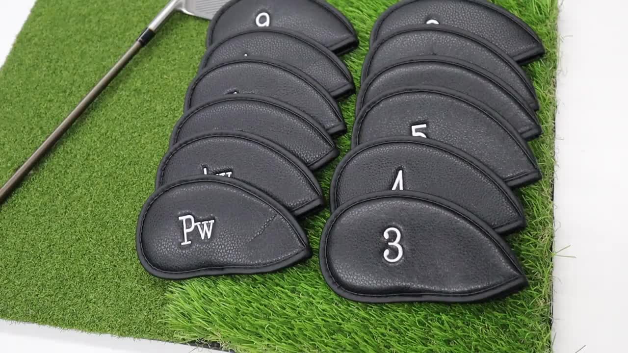 12pcs PU Leather Golf Club Head Covers with Letter Printing and Embroidered Design, Hook and Loop Fastener