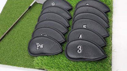 12pcs PU Leather Golf Club Head Covers with Letter Printing and Embroidered Design, Hook and Loop Fastener