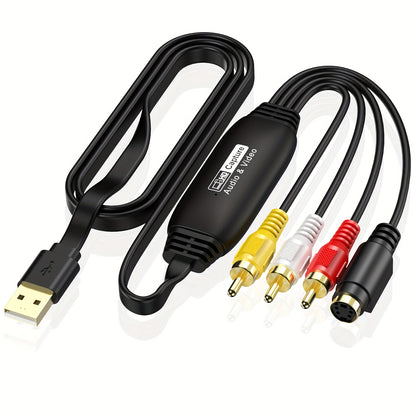 Video Capture USB 2.0 Capture Card – Drive-Free AV Signal Collector, 1 Meter USB to RCA Cable for Converting Analog to Digital (Compatible with VHS, VCR, TV)