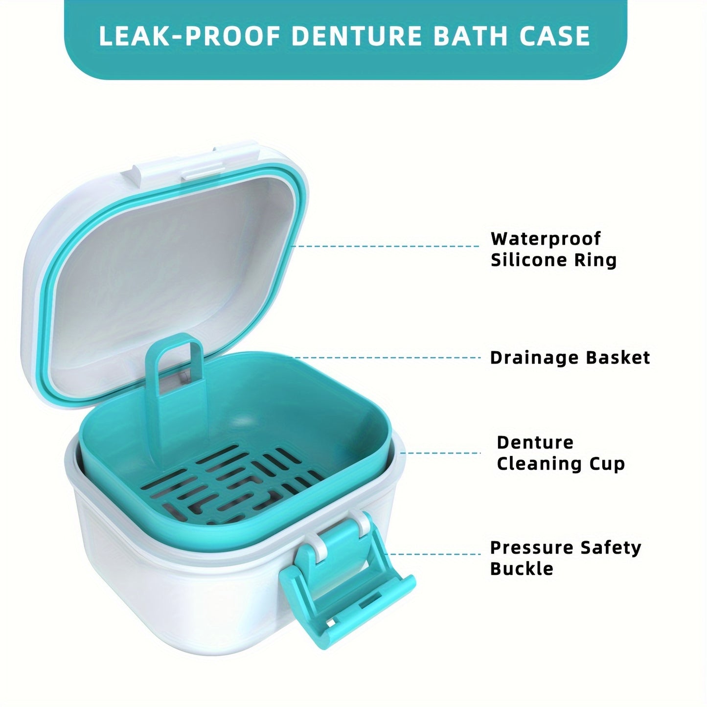 Premium Denture Bath Case with Strainer - Leak-Proof, Travel-Friendly Cleaner and Soaking Container for False Teeth