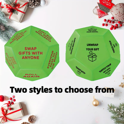 Christmas Party Favor Dice - 3x3 Inch Santa Gift Exchange Game with 12 Unique Sides for Holiday Fun and Family Entertainment