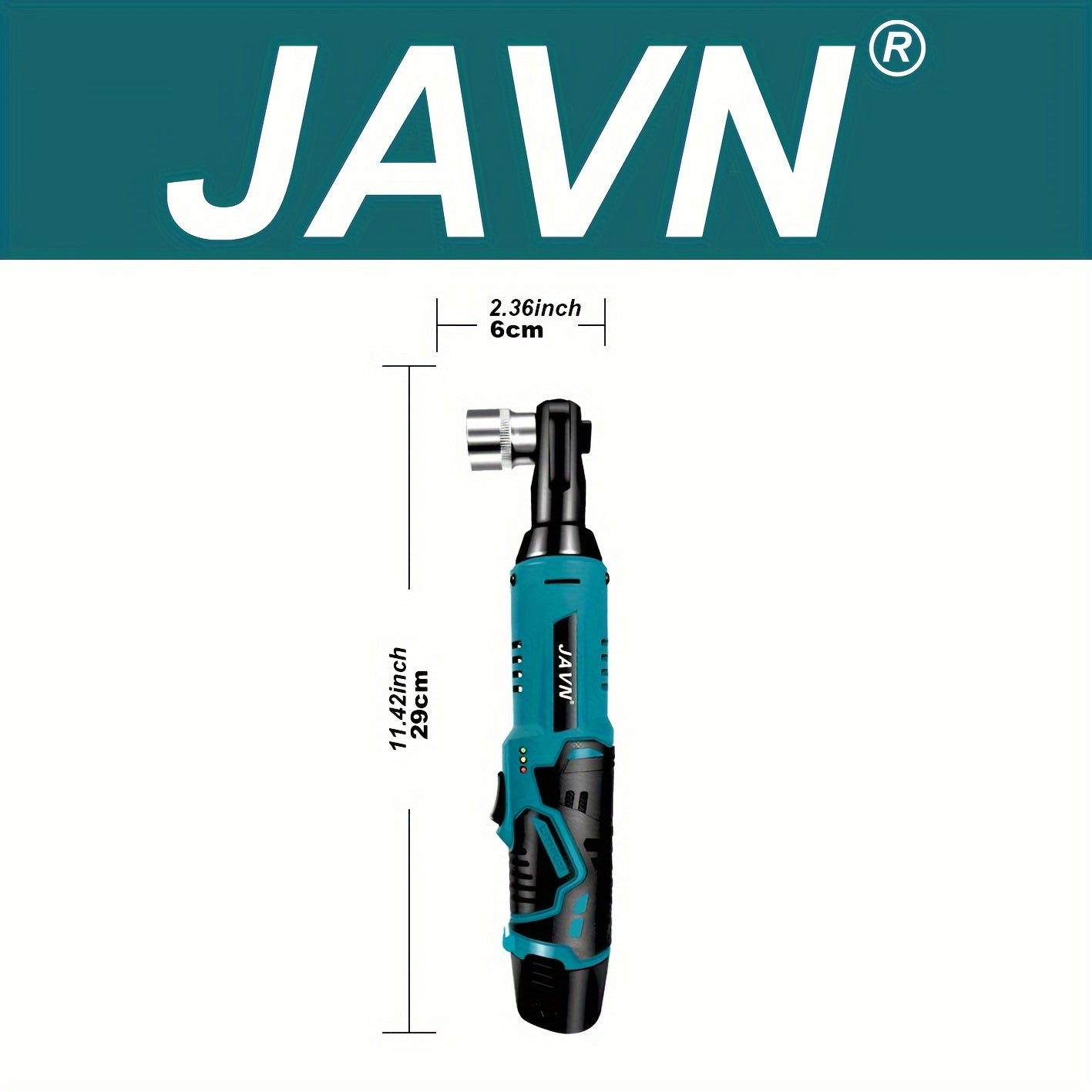 JAVN 12V Cordless Electric Wrench – 45NM 3/8'' Ratchet Wrench for Car Repair, Screw and Nut Removal – Right Angle Power Tool