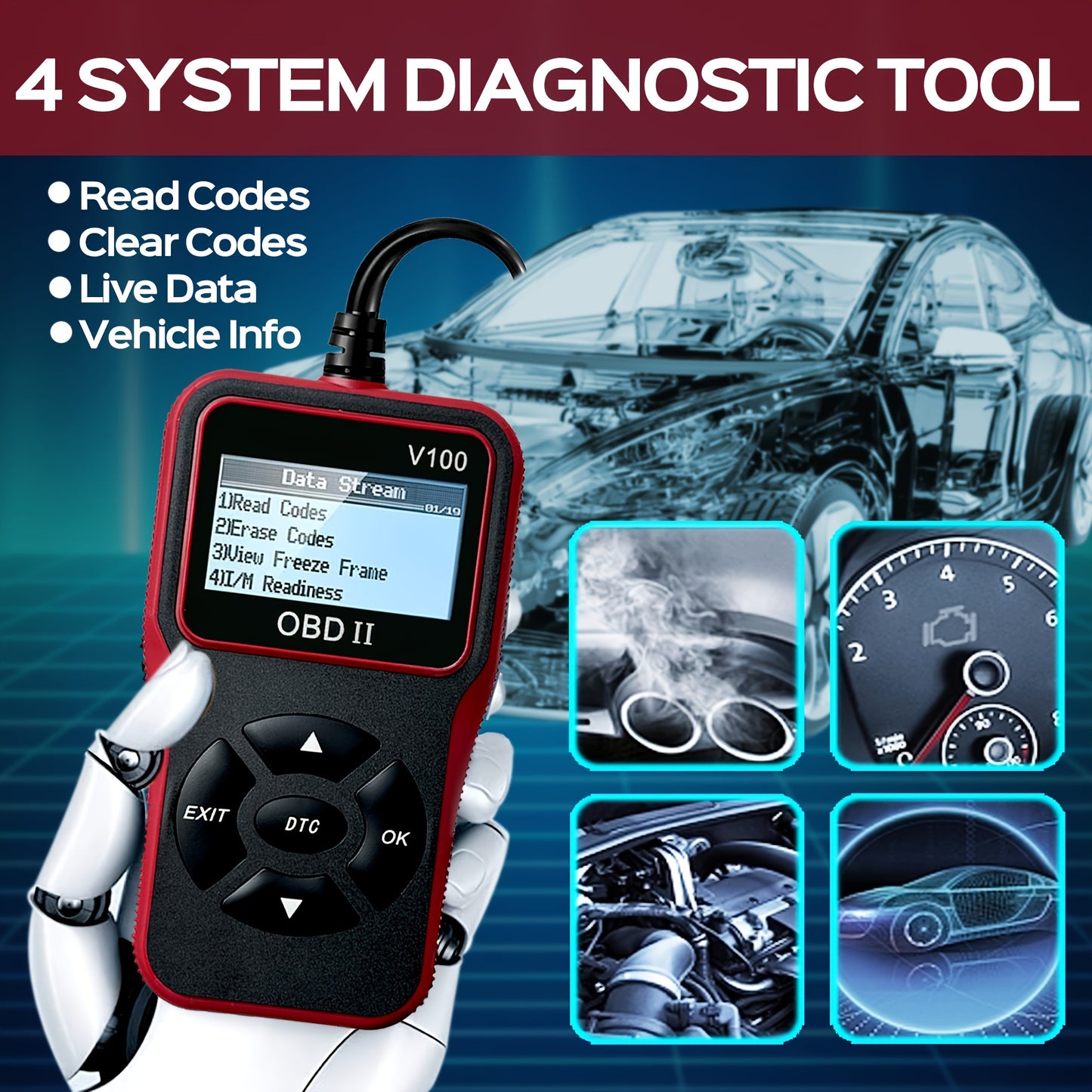 Car OBD2 Diagnostic Scanner - Engine Fault Code Reader, Scan Tool for All OBD II Protocol Cars Since 1996