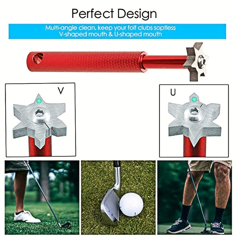 3pcs Retractable Golf Club Cleaning Set - Portable Brush with 2 Groove Sharpeners for U and V-Grooves on Irons