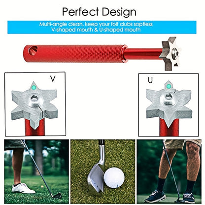 3pcs Retractable Golf Club Cleaning Set - Portable Brush with 2 Groove Sharpeners for U and V-Grooves on Irons